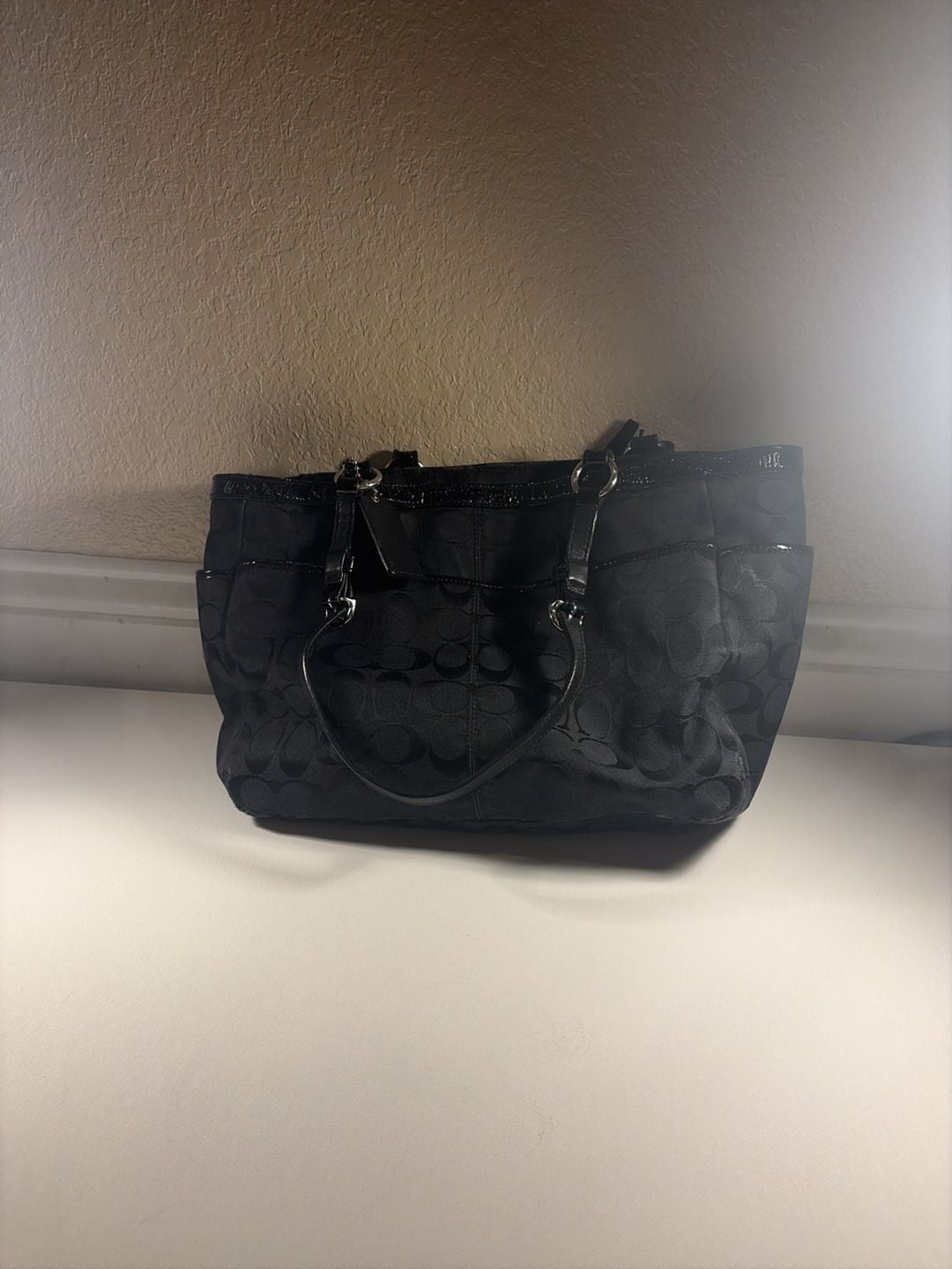 Coach Signature Gallery East West Tote Black Monogram Canvas Shoulder Bag 5