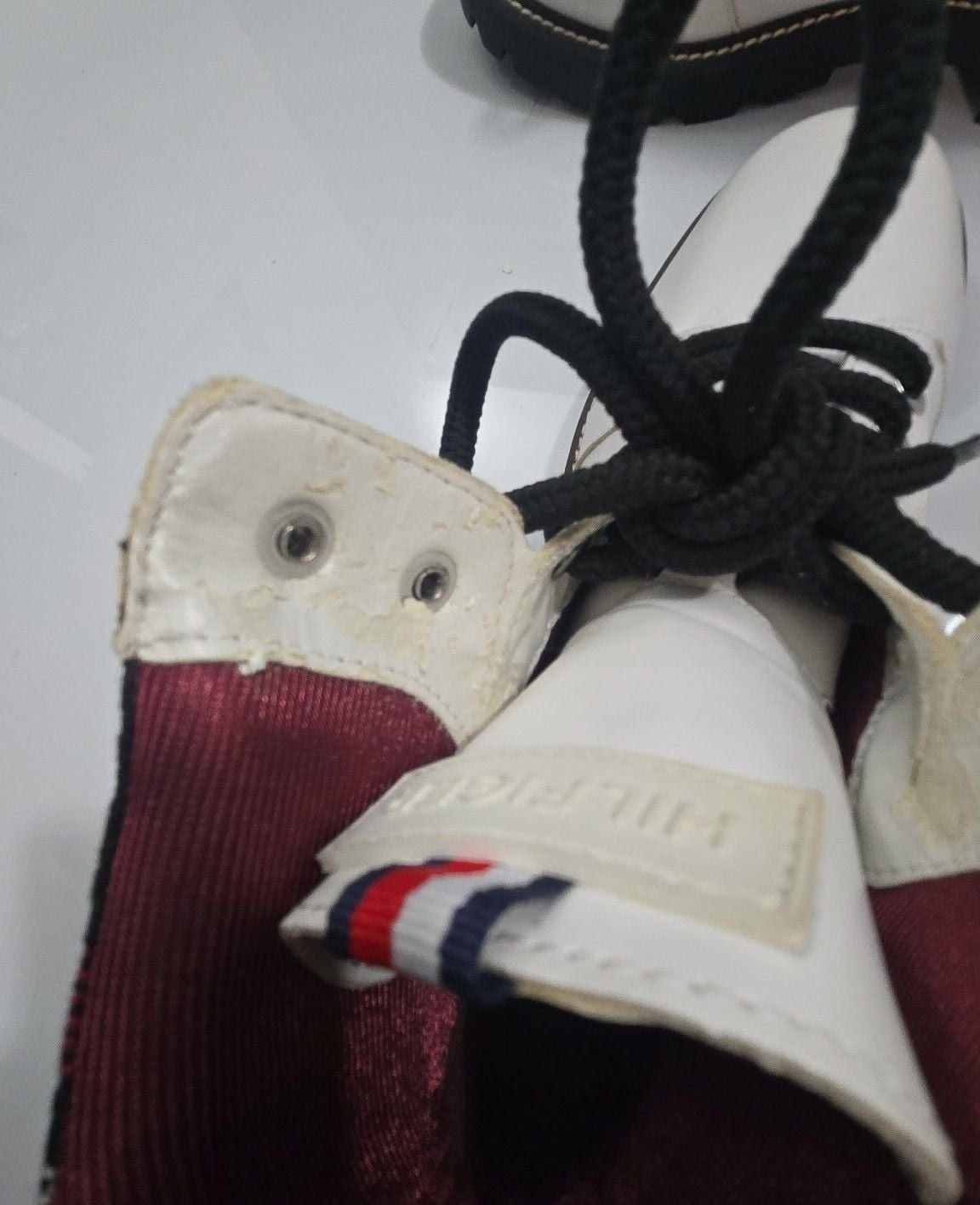 Tommy Hilfiger Leda Combat Boots White Plaid Collar Size 8.5M 9