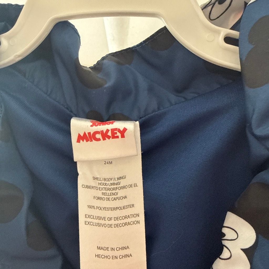 Disney Mickey Mouse Full Zip Jacket Size 24M Blue with 3D Ears Hood 3
