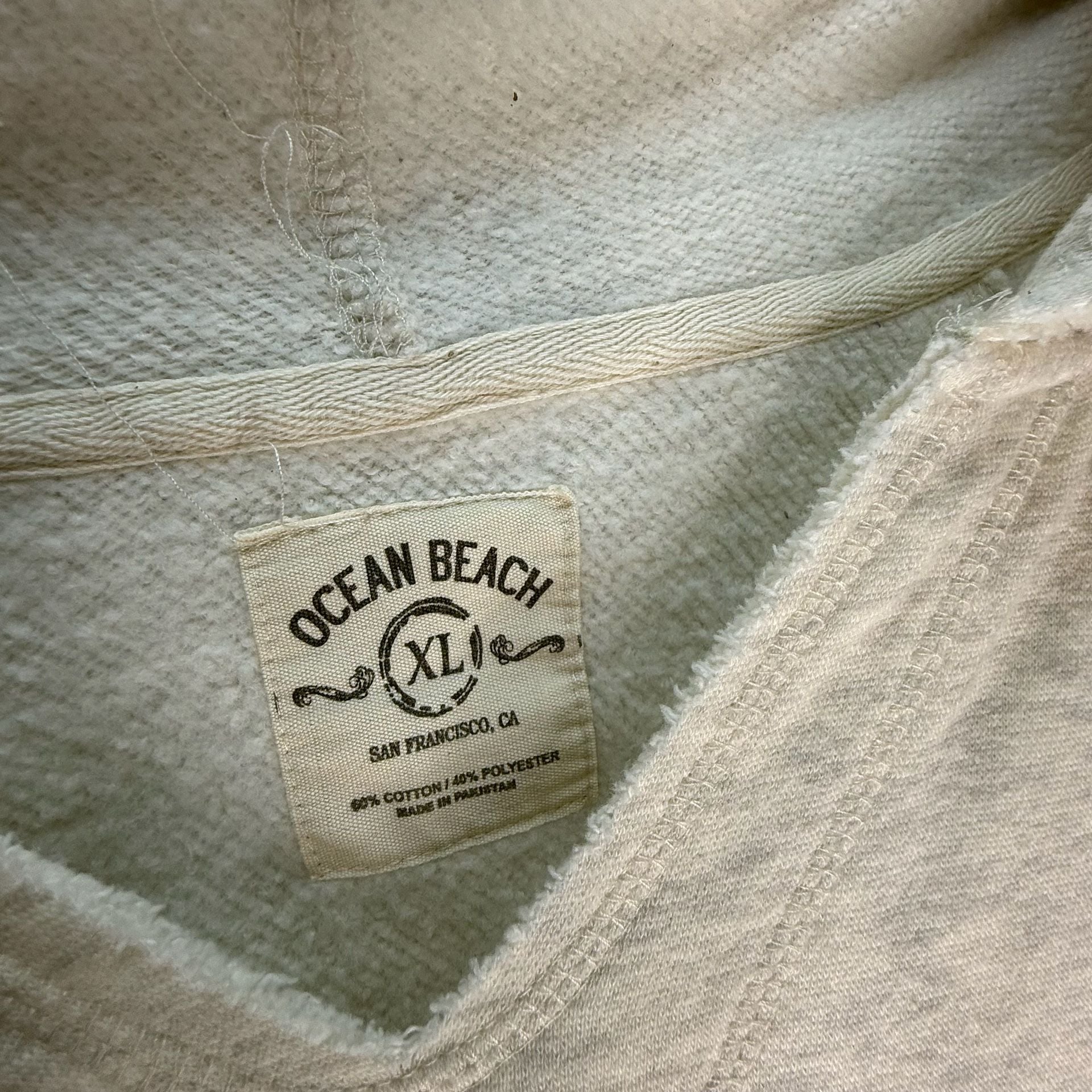 Ocean Beach Hoodie Size XL Beach Please Long Beach CA Cream Raw Edge 3