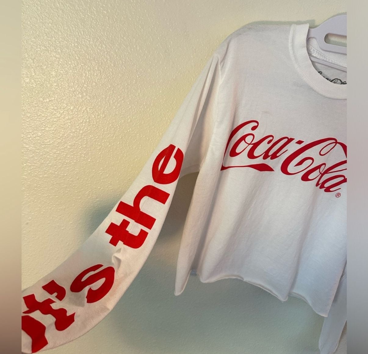 Coca-Cola Long Sleeve Crop Top Size S White Real Thing 3