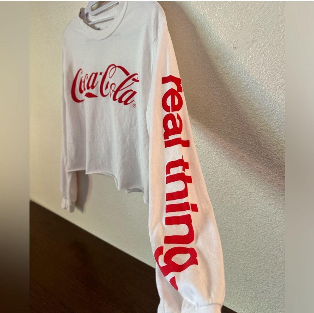Coca-Cola Long Sleeve Crop Top Size S White Real Thing 4
