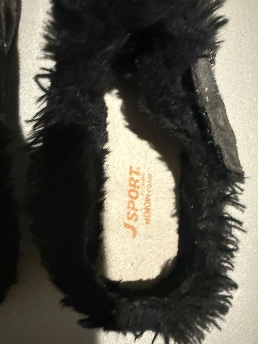 J Sport Slippers Black Memory Foam Faux Fur Cross Strap 3