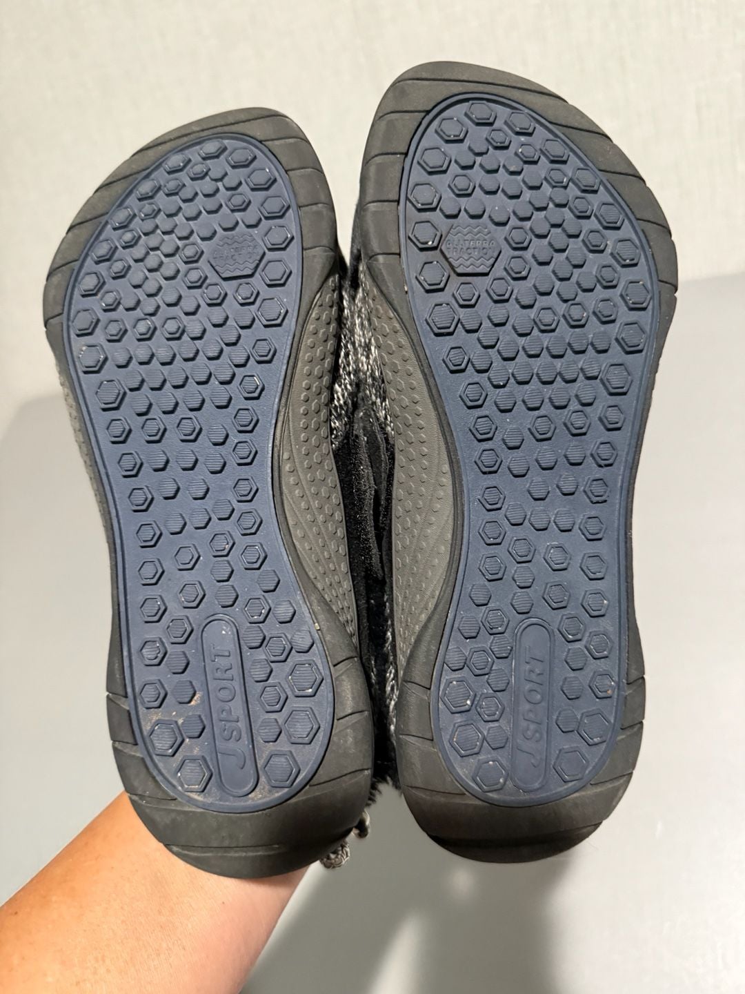 J Sport Slippers Black Memory Foam Faux Fur Cross Strap 4