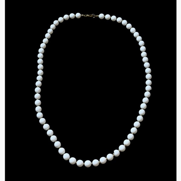 Vintage White Milk Glass Beaded Gold-Tone Necklace