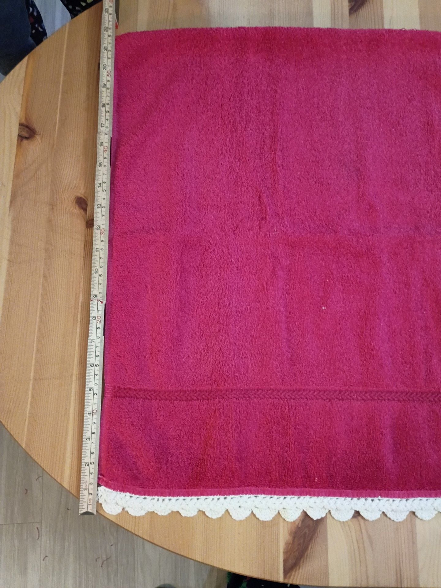 Pink Cotton Hand Towel with Crochet Lace Trim 23 x 12 Inches 1