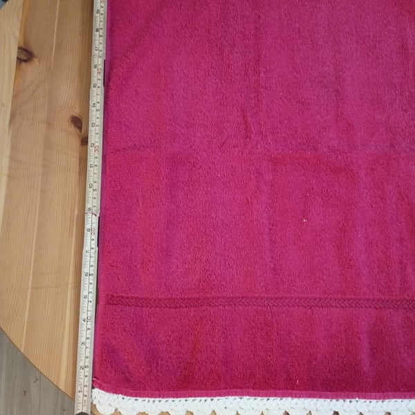 Pink Cotton Hand Towel with Crochet Lace Trim 23 x 12 Inches
