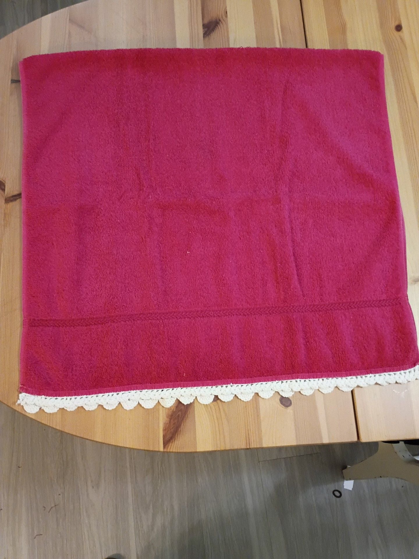 Pink Cotton Hand Towel with Crochet Lace Trim 23 x 12 Inches 3