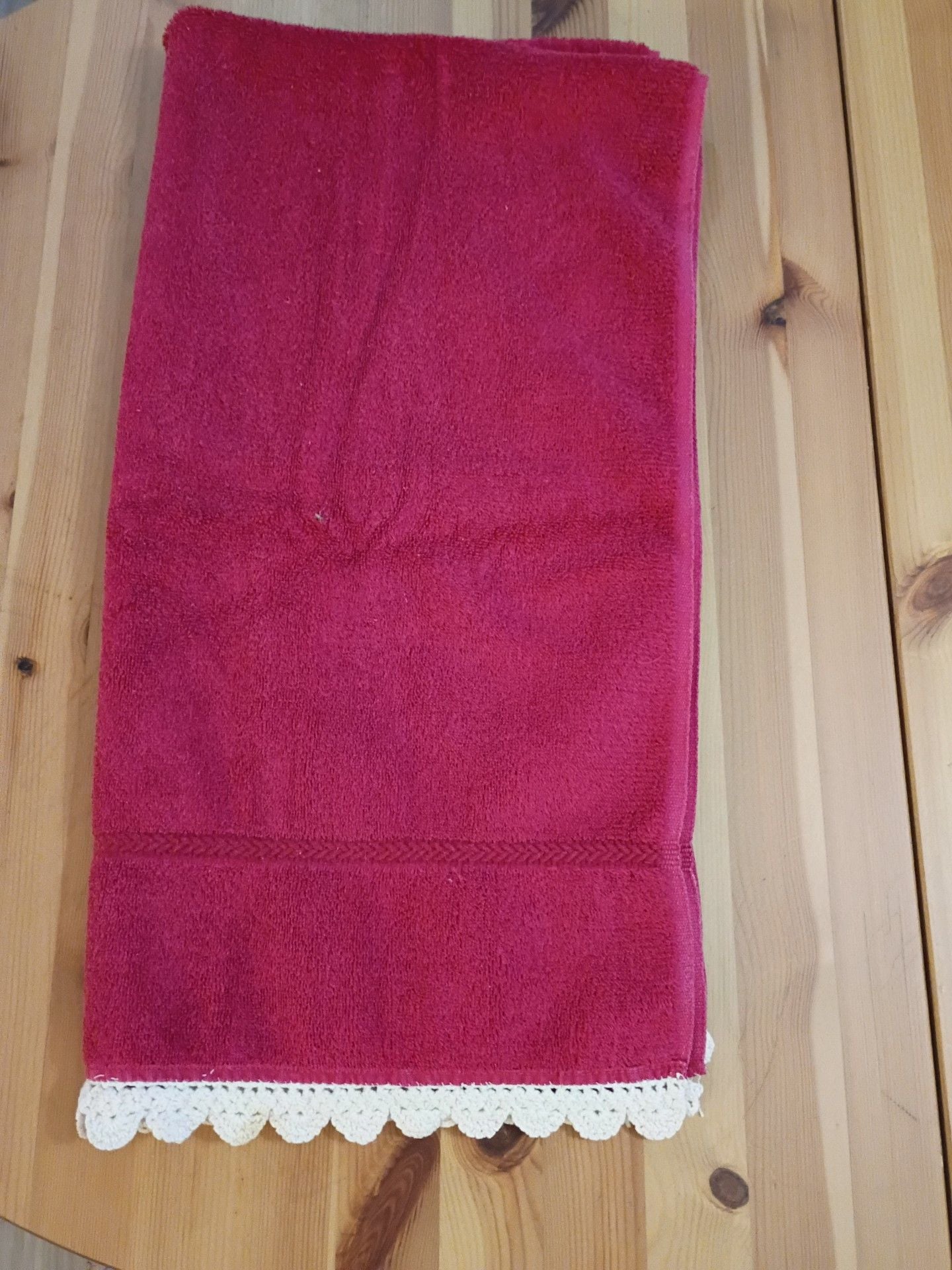 Pink Cotton Hand Towel with Crochet Lace Trim 23 x 12 Inches 4