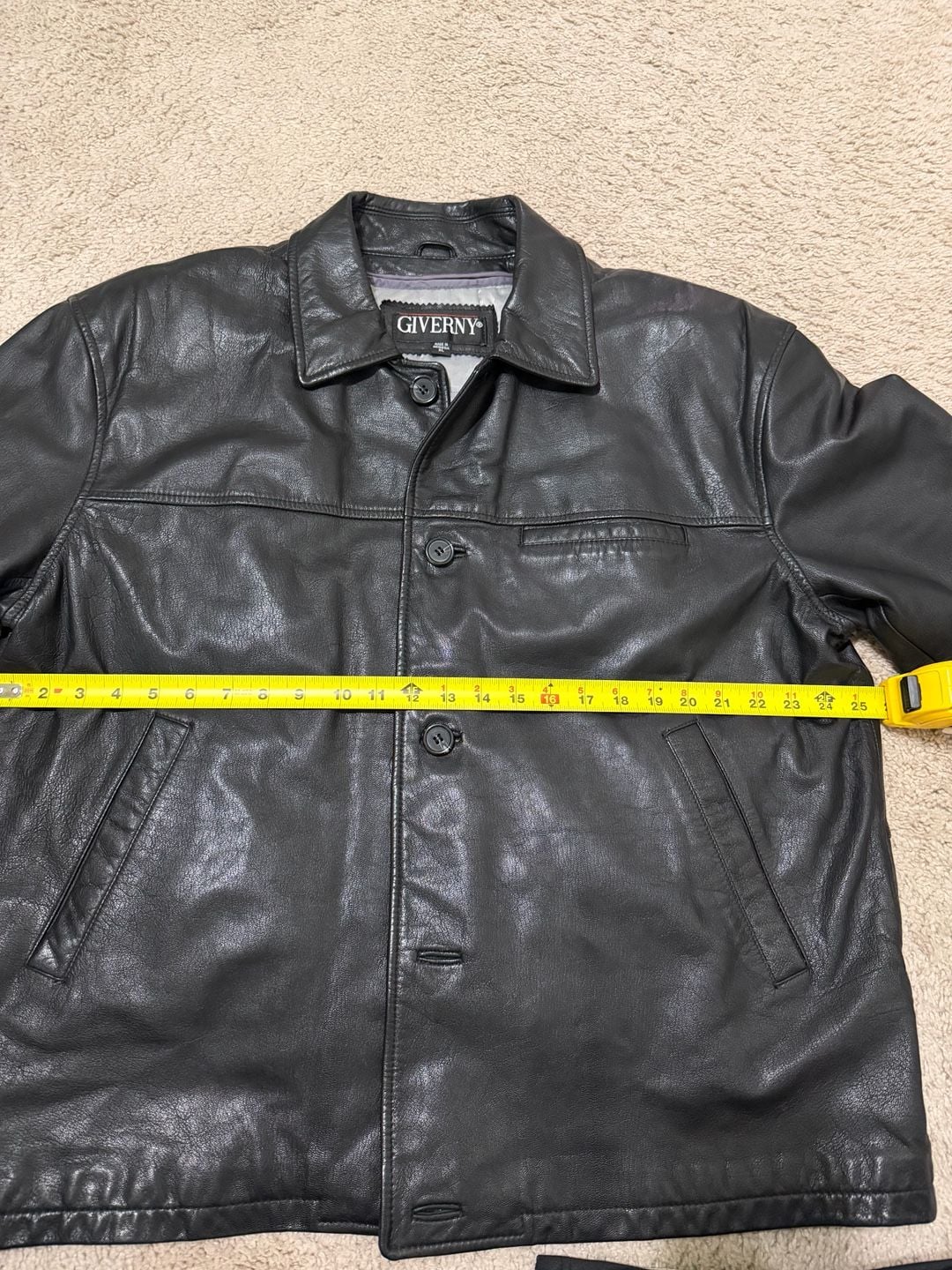 Giverny Leather Jacket Size XL Black Button Quilted Lined 6