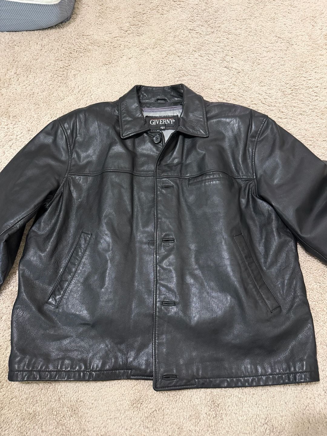 Giverny Leather Jacket Size XL Black Button Quilted Lined 2