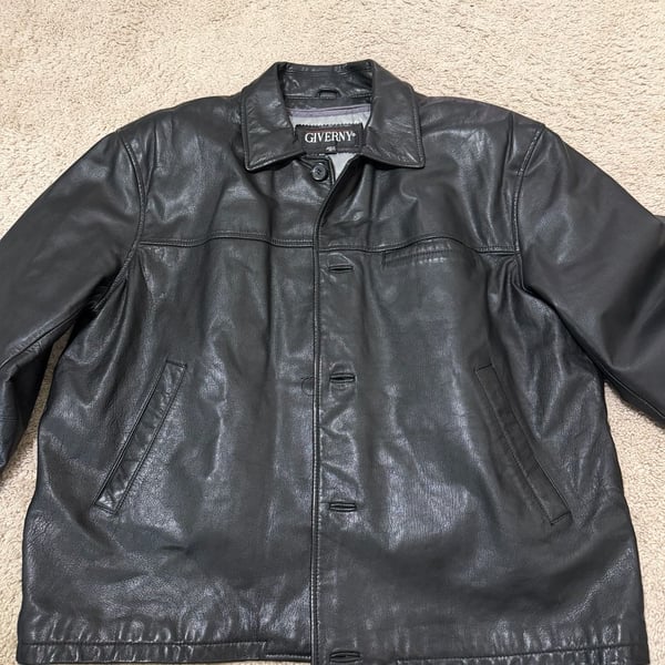 Giverny Leather Jacket Size XL Black Button Quilted Lined