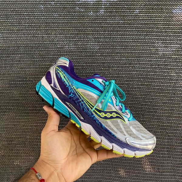 Saucony Ride 8 Size 8 .5 Silver Purple Blue Running Shoes