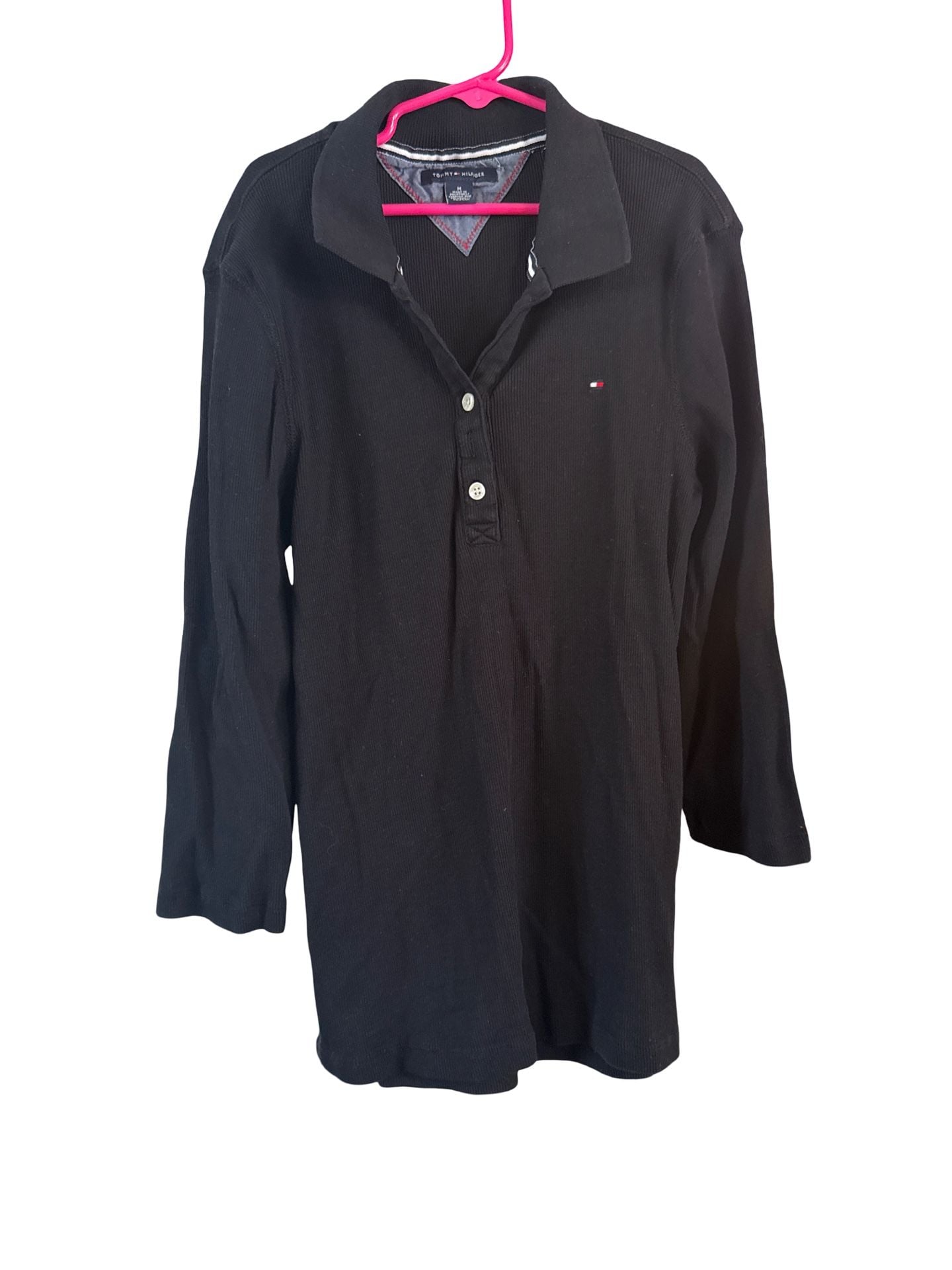 Tommy Hilfiger Ribbed Polo Size M Black 3/4 Sleeve 2