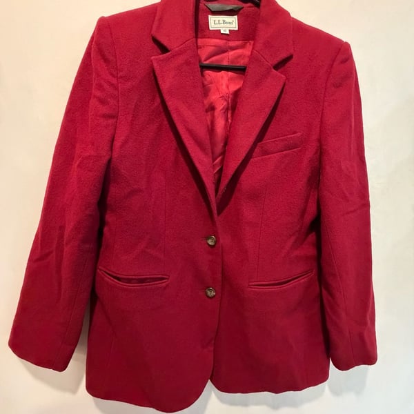 Vintage L.L. Bean Wool Cashmere Blazer Size 10 Red Notch Lapel Jacket