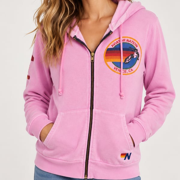 Aviator Nation Hamptons Zip Hoodie Size S Pink Venice Ca