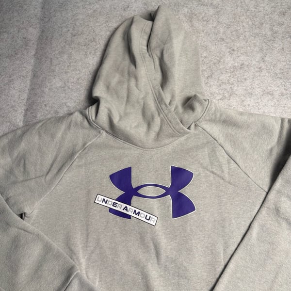 Under Armour Hoodie Size YLG Gray Purple Logo