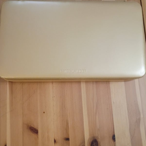 Estee Lauder Vintage Gold Makeup Jewelry Case Train Box Vanity Bag