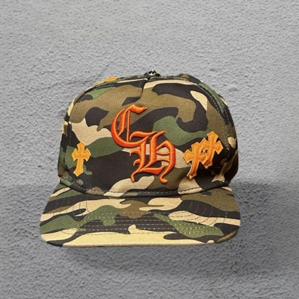 Chrome Camo Hat Orange Cross Patches Snapback