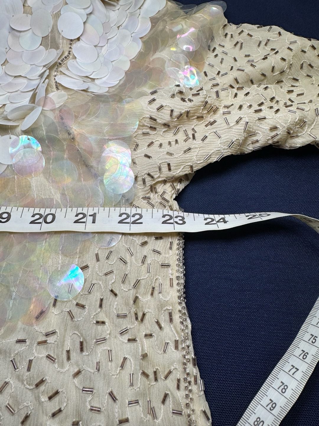 Royal Feelings Silk Sequin Beaded Blouse Vintage 80s 2X Ivory Iridescent 7