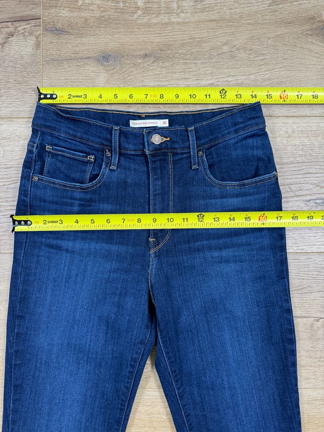 Levi’s 724 High Rise Straight Jeans 30 Dark Wash Stretch Raw Hem 8