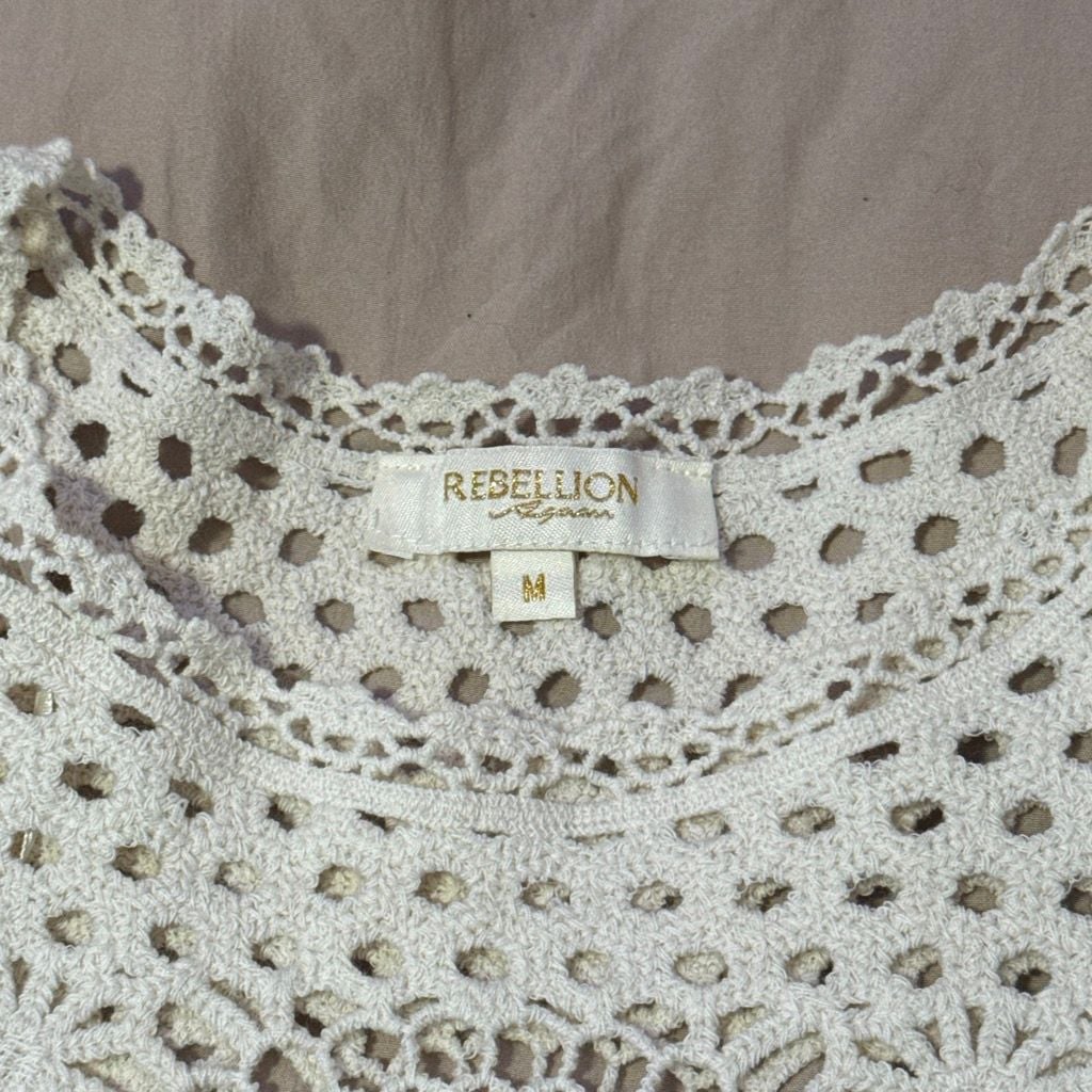 Rebellion Again Crochet Top Size M Ivory Floral Boho Beach 2