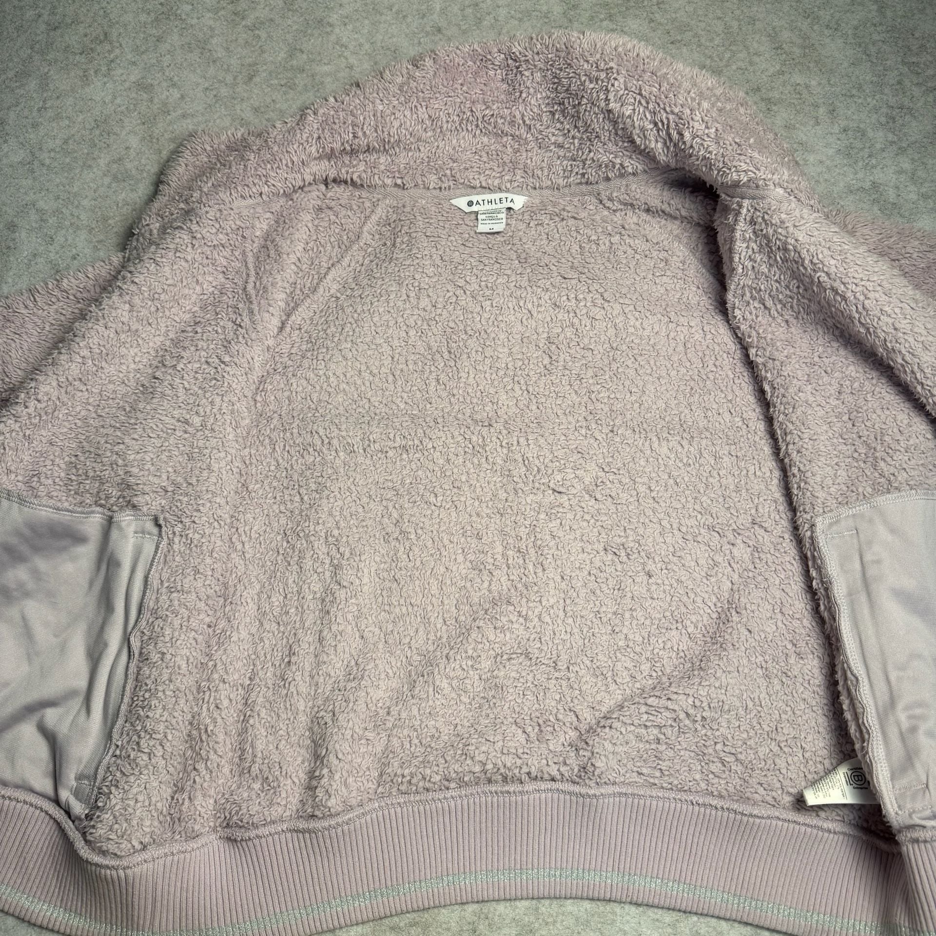 Athleta Tugga Sherpa Jacket Size M Lavender Full Zip Fleece 7