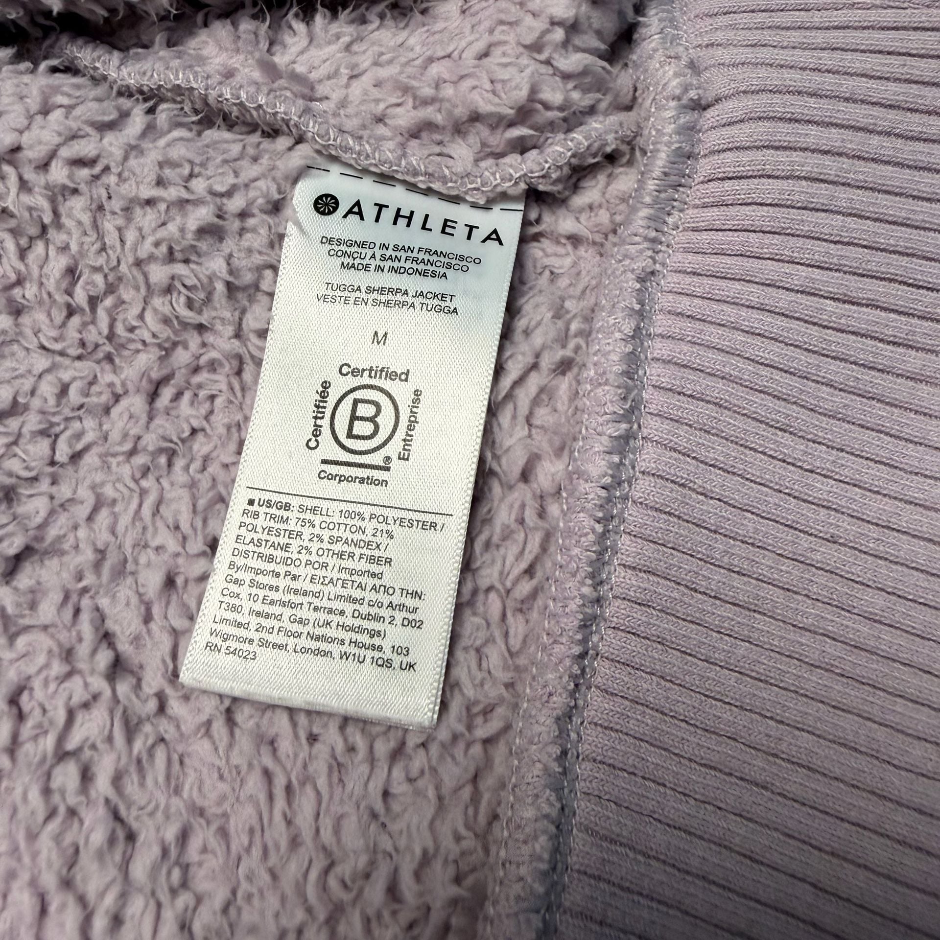 Athleta Tugga Sherpa Jacket Size M Lavender Full Zip Fleece 8