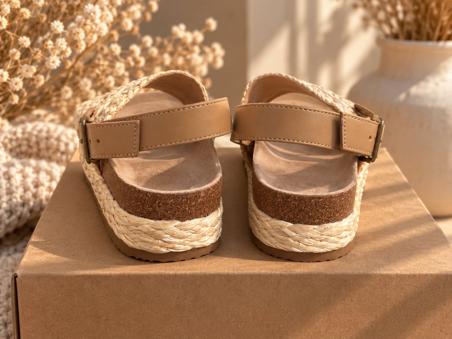 Marc Ford Raffia Platform Wedge Sandals Beige 3