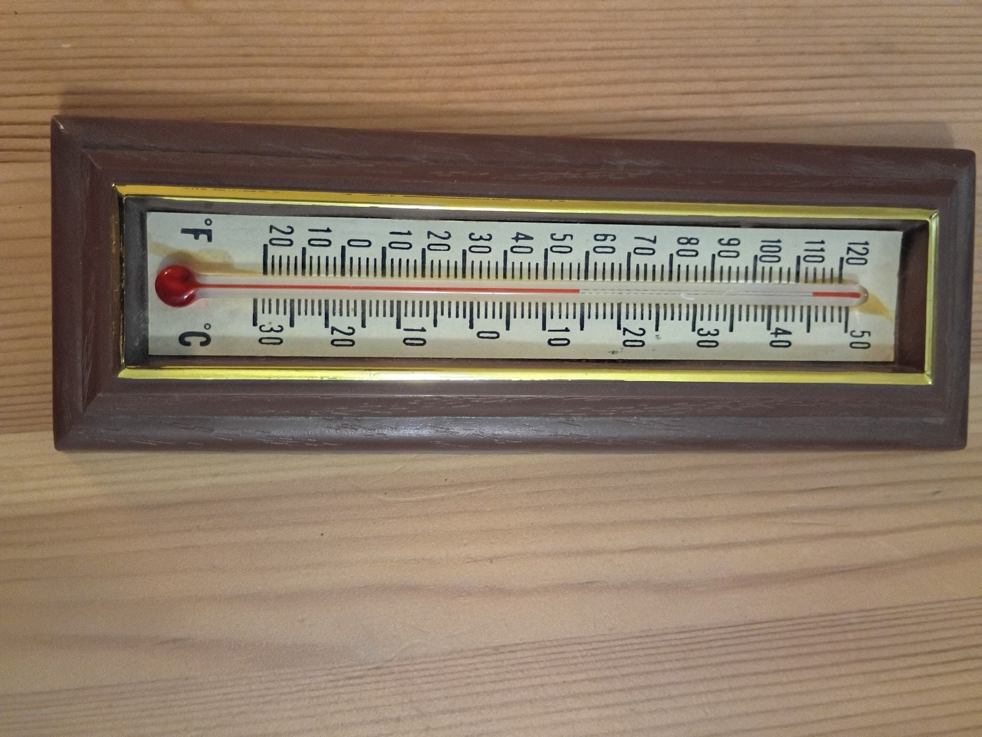 Indoor Outdoor Wall Thermometer Brown Plastic Frame Fahrenheit Celsius 1