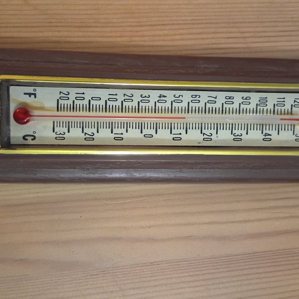 Indoor Outdoor Wall Thermometer Brown Plastic Frame Fahrenheit Celsius