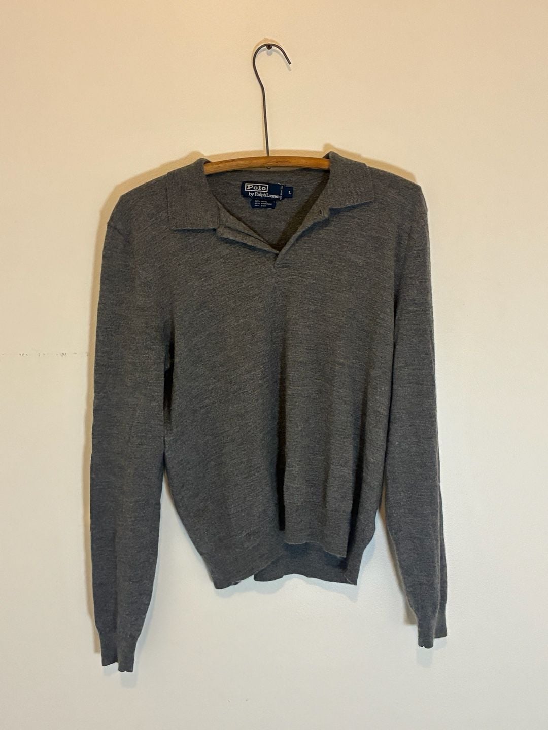 Polo By Ralph Lauren Sweater Polo Size L Gray Wool Cashmere Silk 2