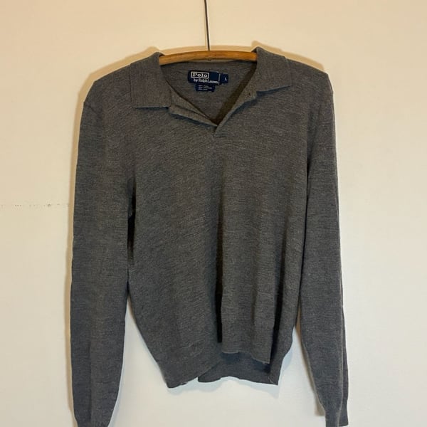 Polo By Ralph Lauren Sweater Polo Size L Gray Wool Cashmere Silk