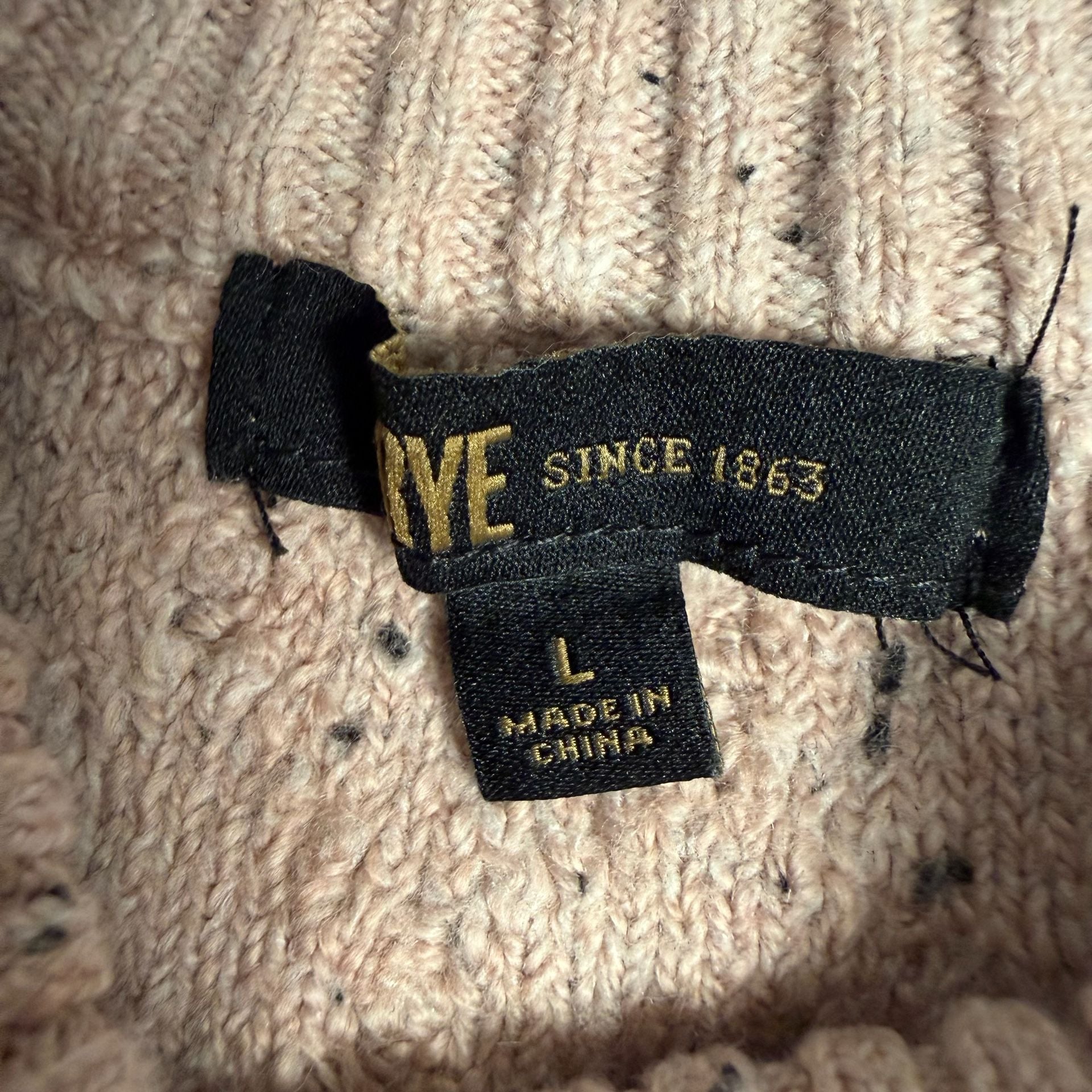 FRYE Cable Knit Sweater Size L Pink Speckled Shoulder Buttons 7