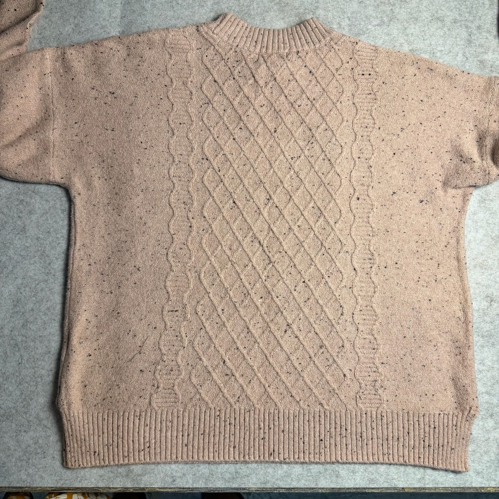 FRYE Cable Knit Sweater Size L Pink Speckled Shoulder Buttons 9
