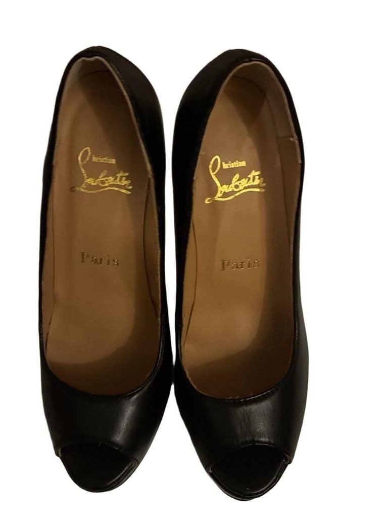 Christian Louboutin Black Peep-Toe Platform Heels 4