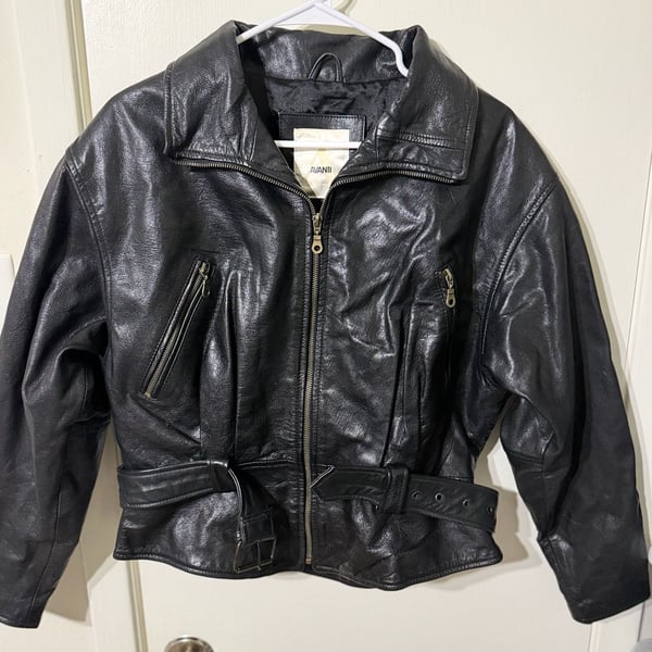 Avanti Leather Jacket Size M Black Moto Belted Zip Pockets