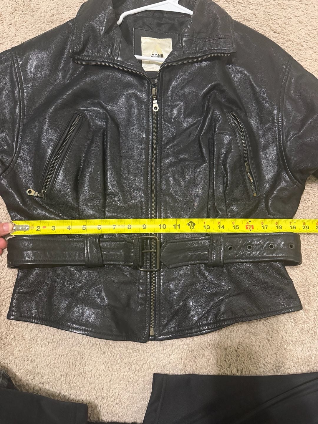 Avanti Leather Jacket Size M Black Moto Belted Zip Pockets 8