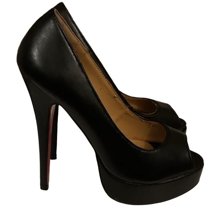 Christian Louboutin Black Peep-Toe Platform Heels 6