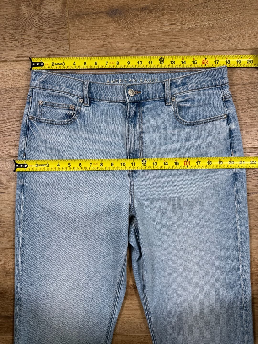 American Eagle Super High Rise Straight Jeans Size 14 Short Blue 9
