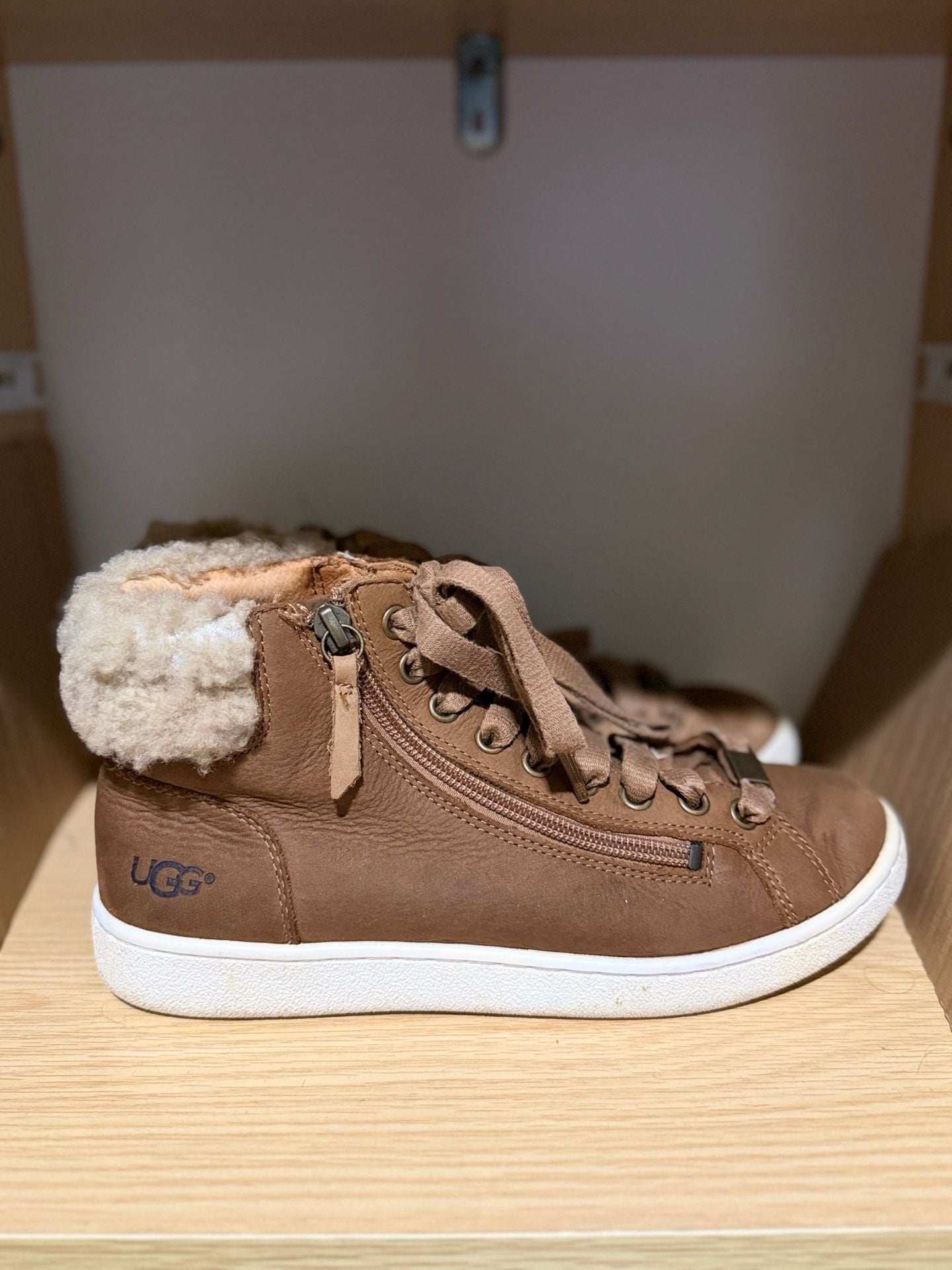 UGG Olive High Top Sneaker Chestnut Leather Shearling 3