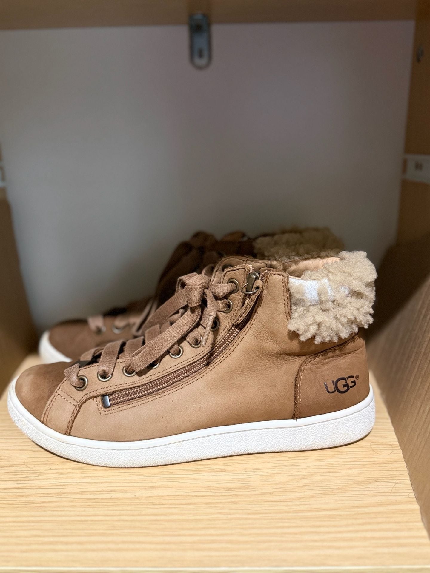 UGG Olive High Top Sneaker Chestnut Leather Shearling 4