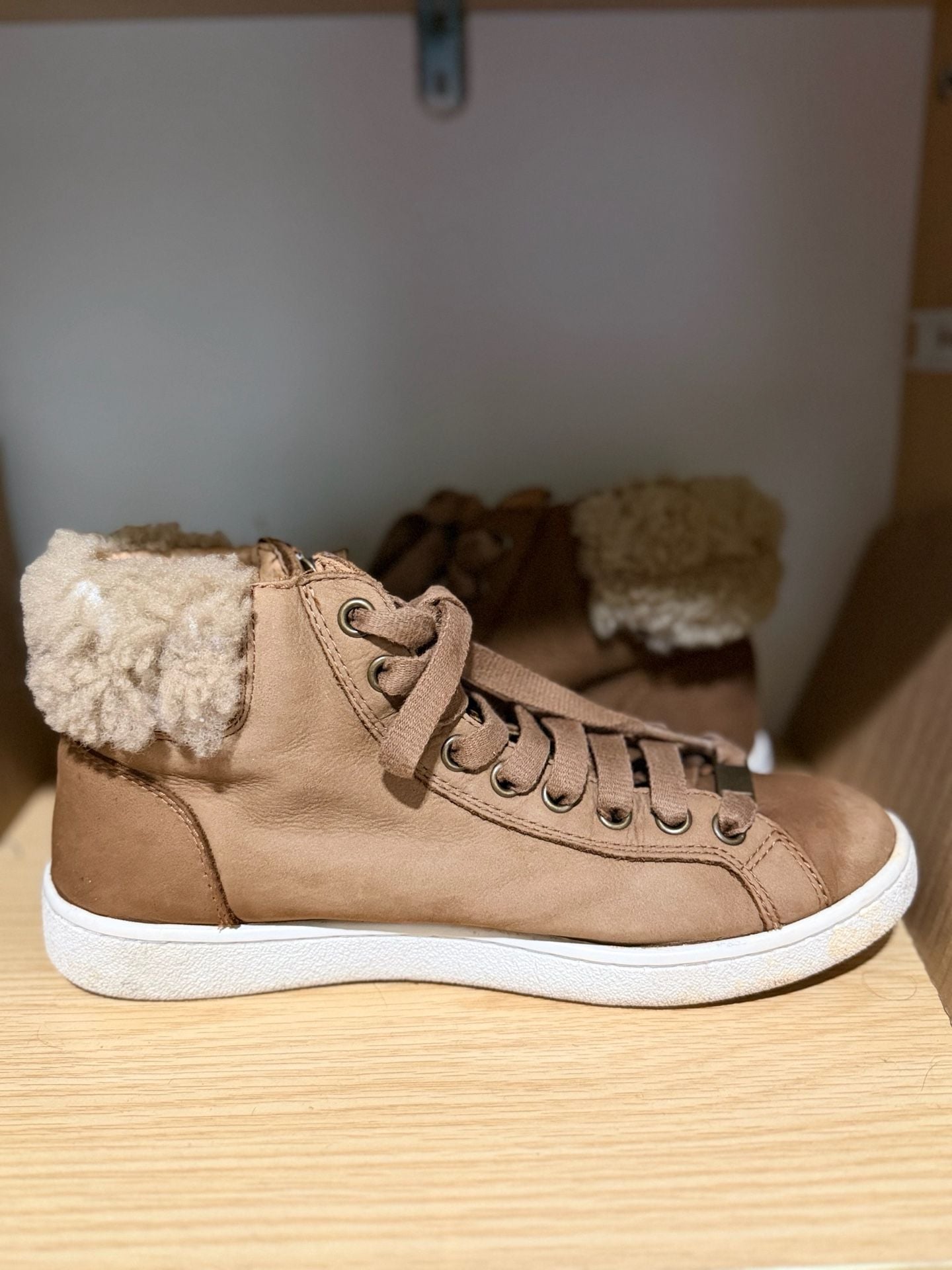 UGG Olive High Top Sneaker Chestnut Leather Shearling 5