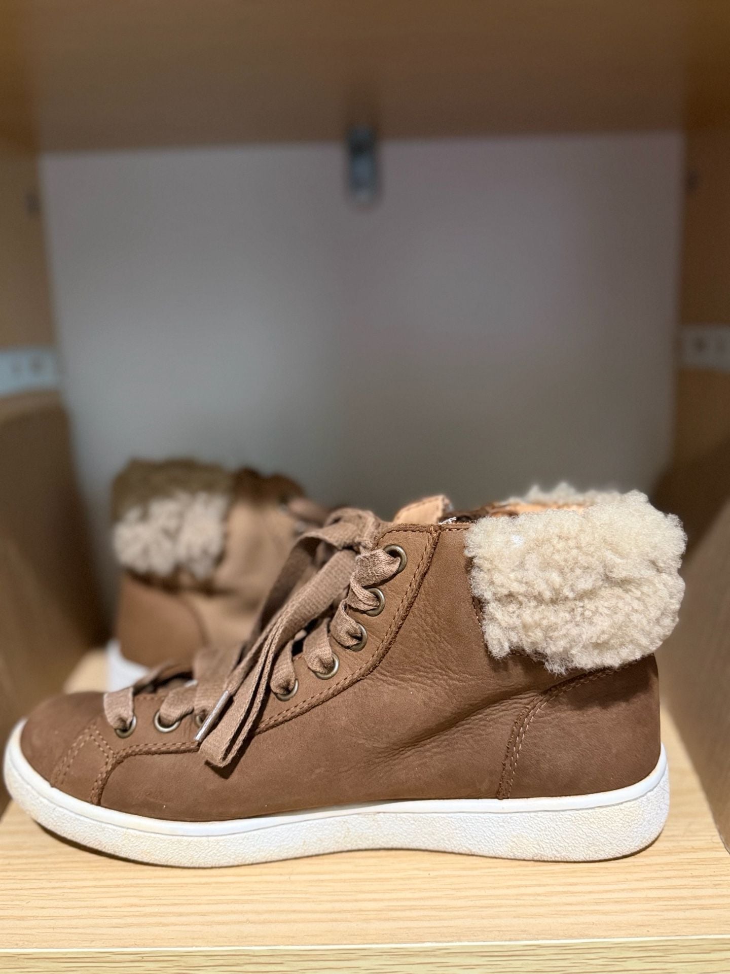 UGG Olive High Top Sneaker Chestnut Leather Shearling 6