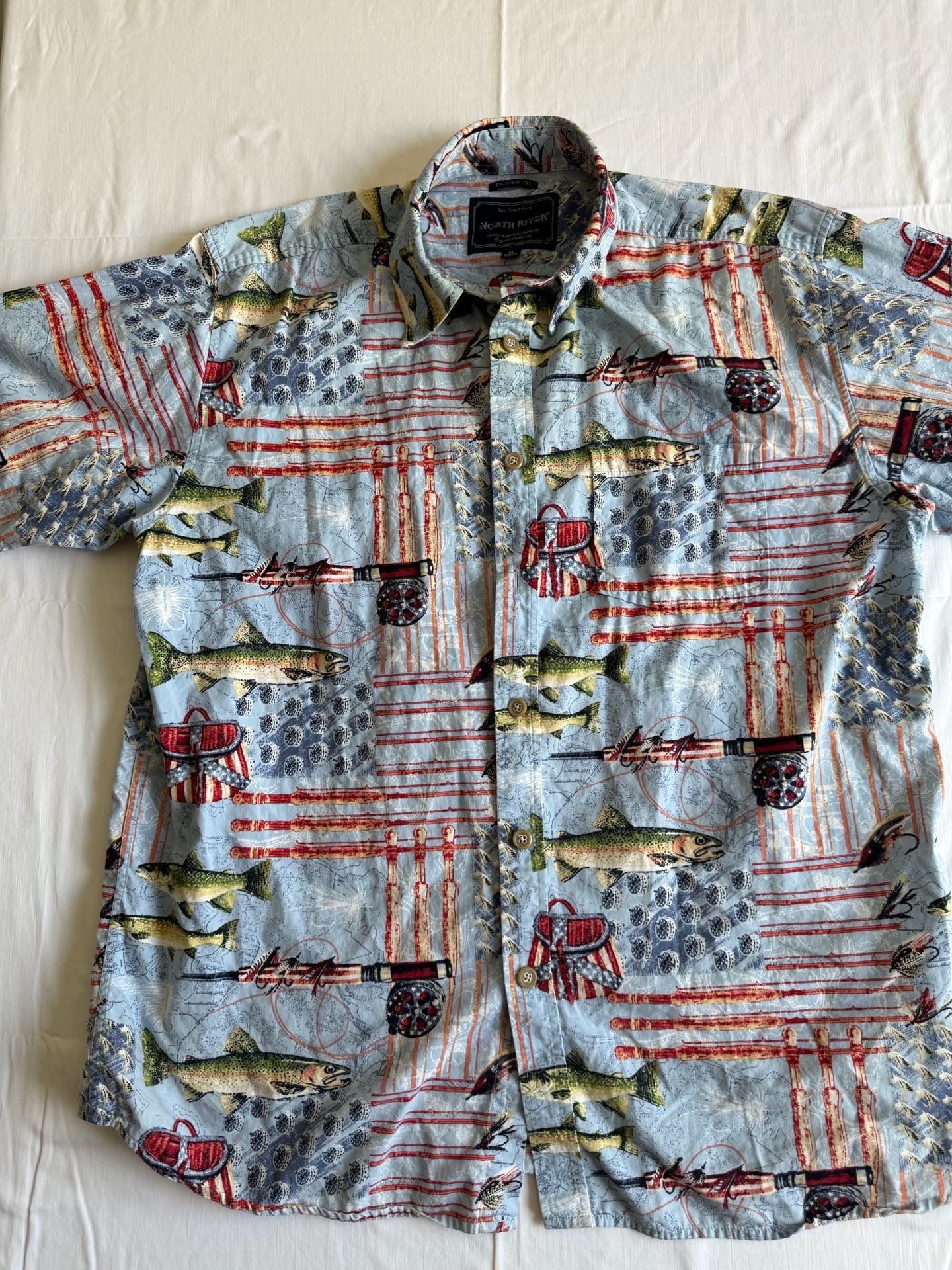 North River Fishing Shirt Size XL Blue Trout Print Short Sleeve campcore 2