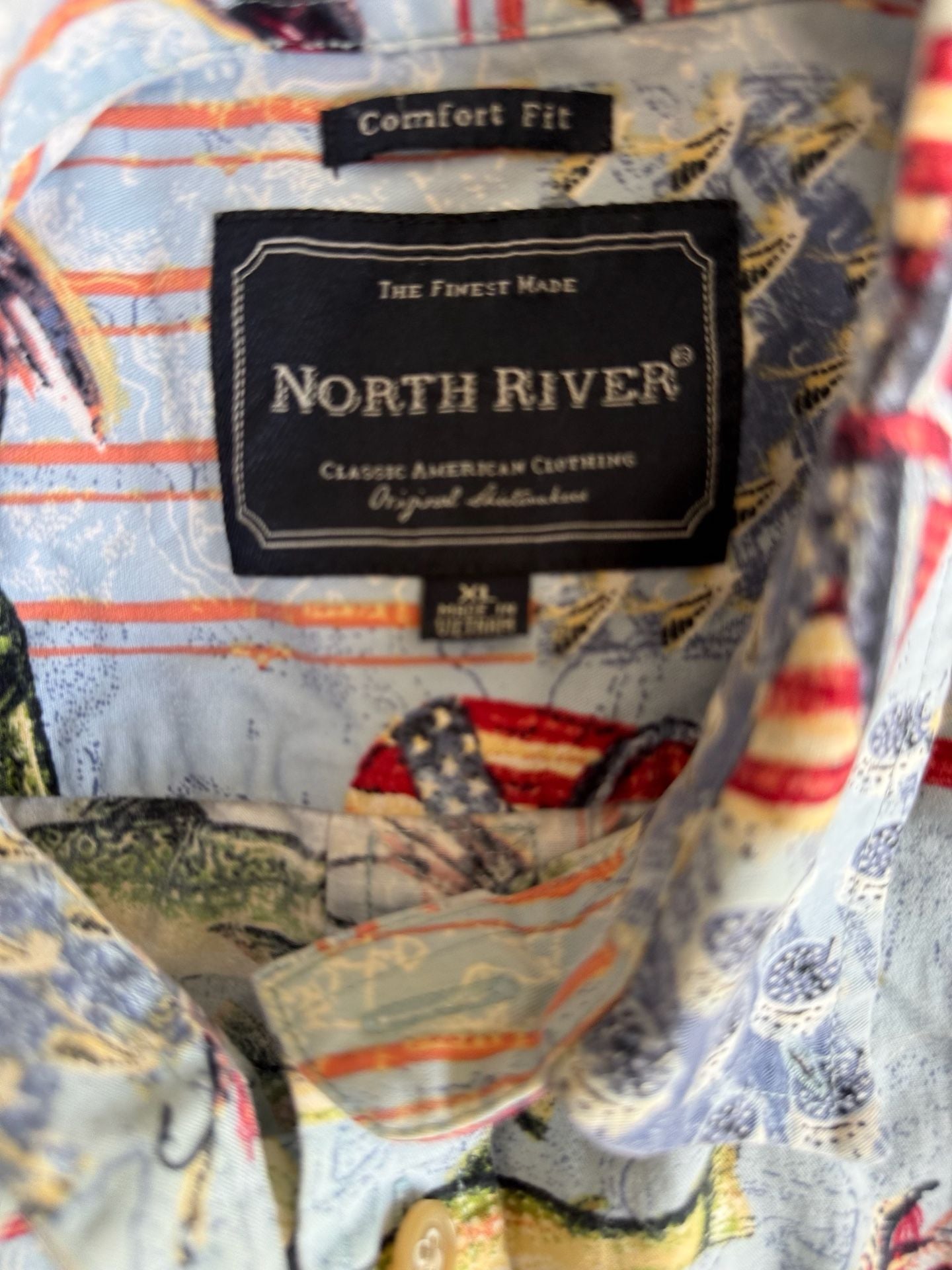 North River Fishing Shirt Size XL Blue Trout Print Short Sleeve campcore 3