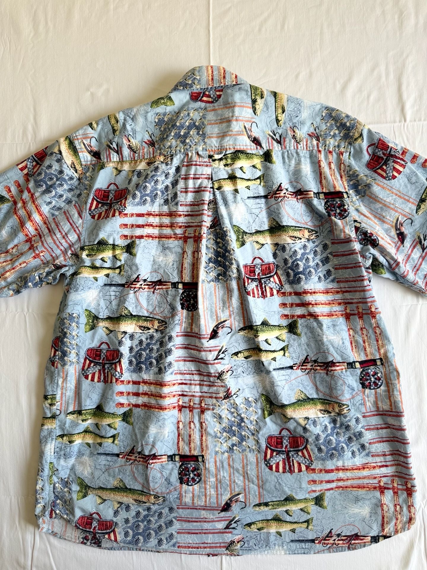North River Fishing Shirt Size XL Blue Trout Print Short Sleeve campcore 4