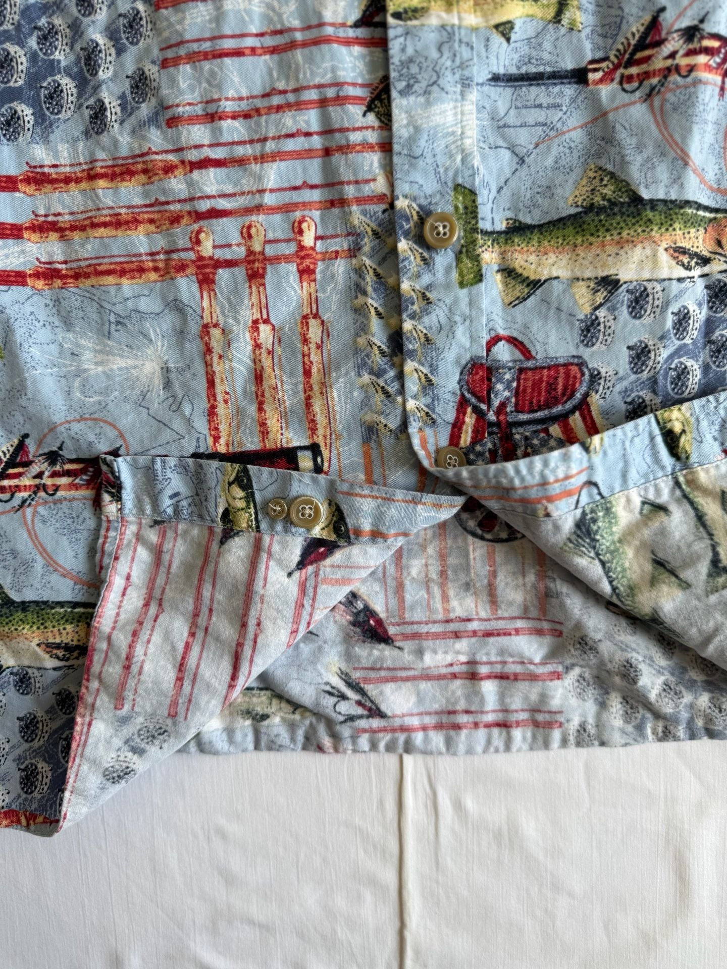 North River Fishing Shirt Size XL Blue Trout Print Short Sleeve campcore 7