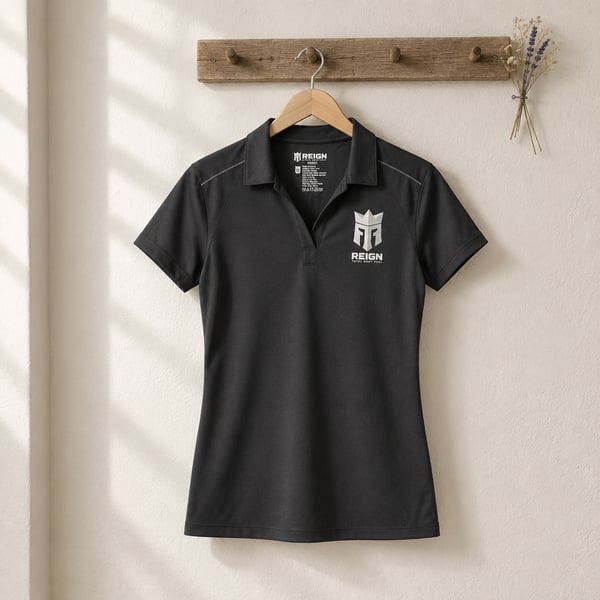 REIGN Total Body Fuel Polo Shirt Size M Black Logo Golf Athletic Women's