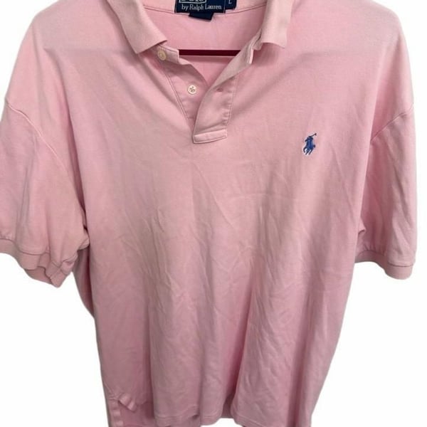 Polo Ralph Lauren Mens Large Classic Fit Pink Polo Shirt Blue Pony Cotton